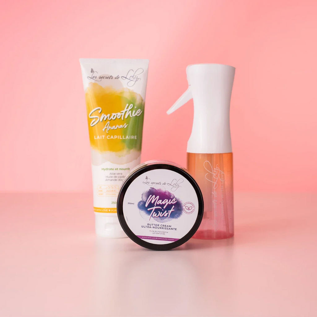 Starter Pack Cheveux Crépus - Lait sans rinçage, crème coiffante & vaporisateur