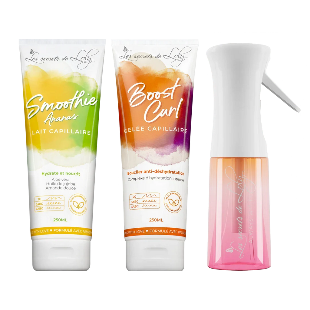 Starter Pack Cheveux Frisés - Lait sans rinçage, gelée coiffante & vaporisateur